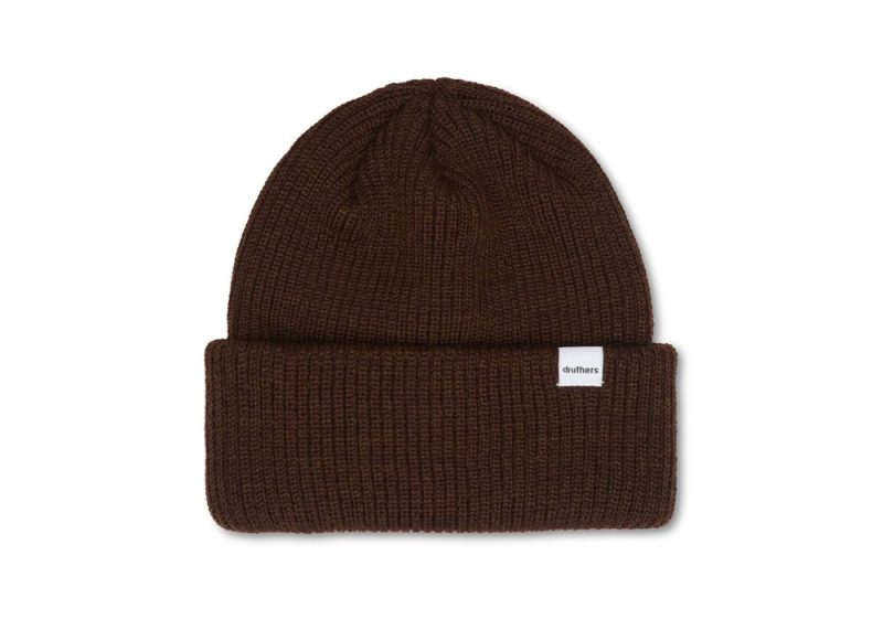 new DRUTHERS 1x1 RIBBED MERINO WOOL BEANIE ESPRESSO FLAT Edit