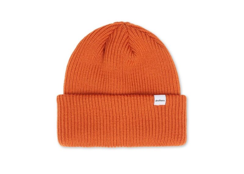 new DRUTHERS 1x1 RIBBED MERINO WOOL BEANIE ORANGE FLAT Edit